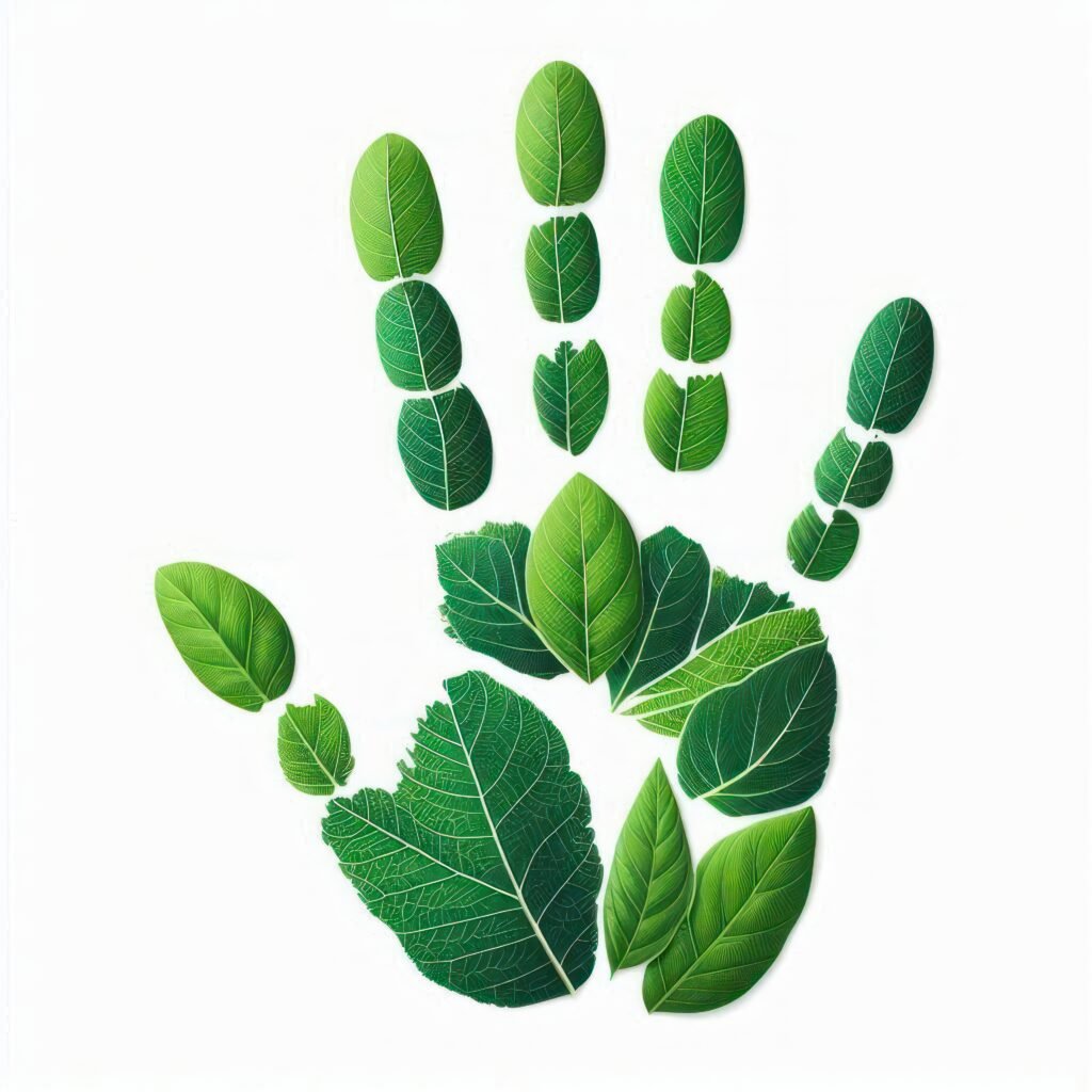 Handprint Shape Green Leaves Isolated White Background 1024x1024
